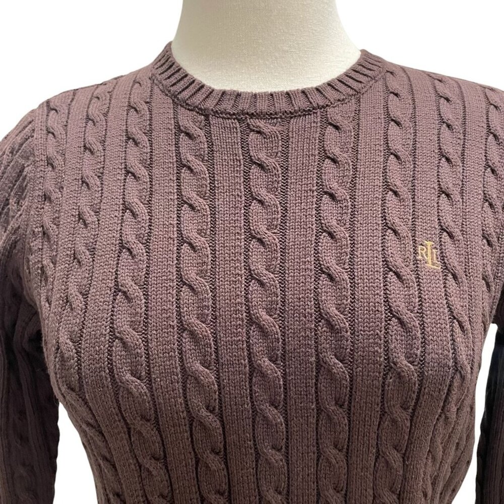 Lauren Ralph Lauren Cable Knit Sweater Classic Preppy Petite 100% Cotton Cozy - Picture 6 of 7